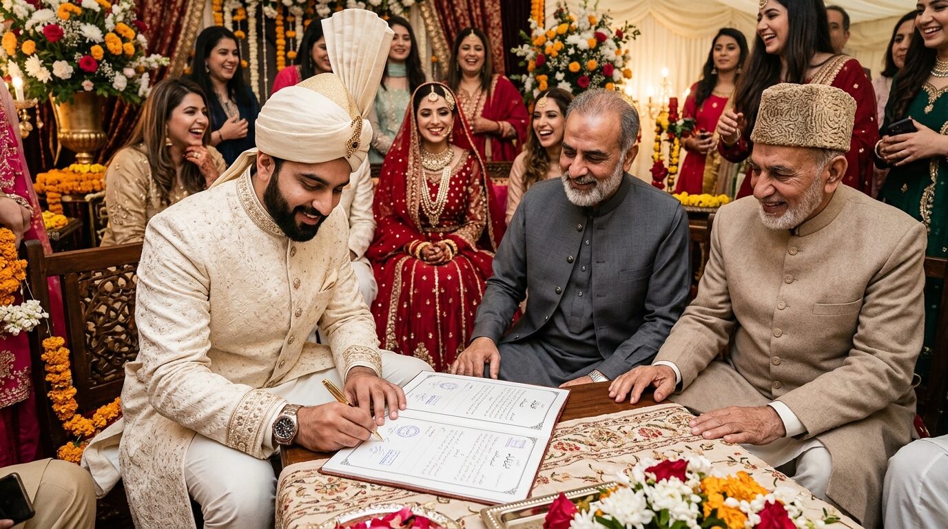 Pakistani wedding Nikkah contract signing ceremony under Muslim Family Laws Ordinance 1961